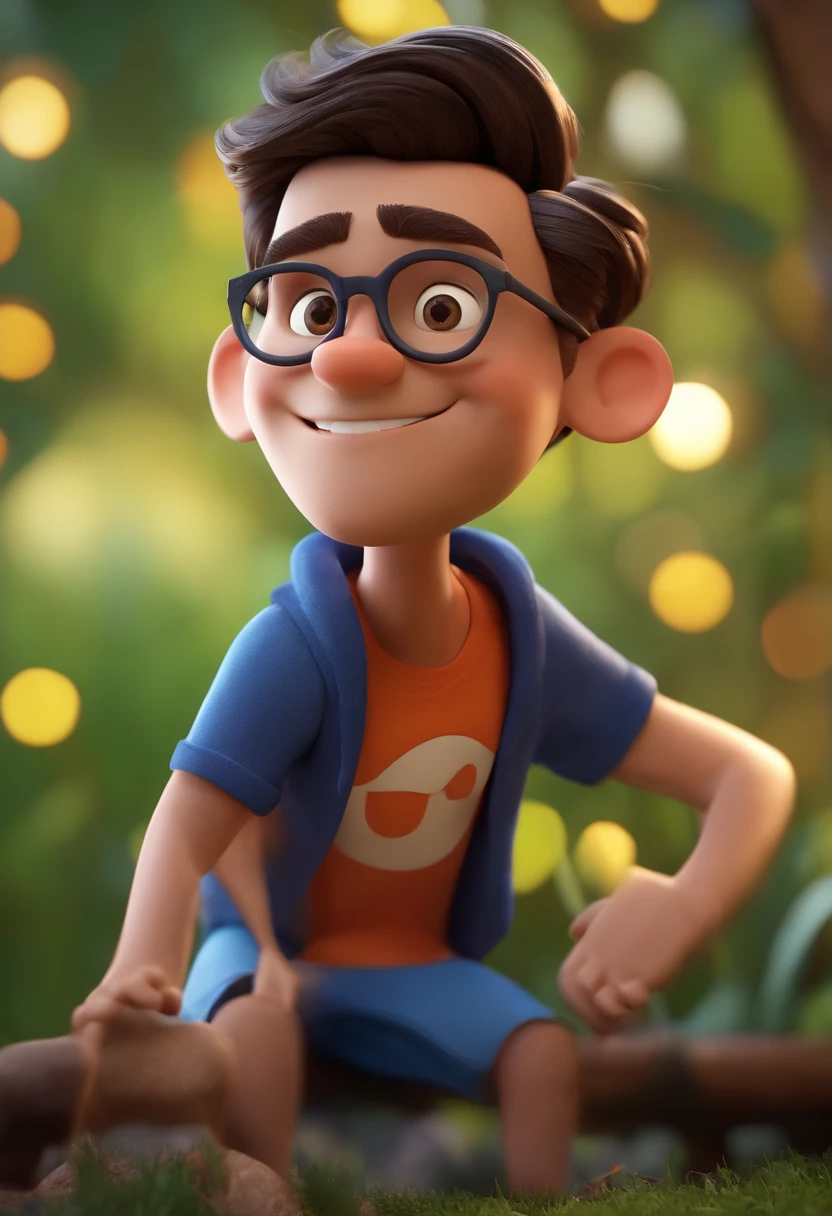 Cartoon character of a man wearing black glasses and a blue shirt, um personagem animado, Caractere estilizado, animation style rendering, 3D estilizado, Arnold Maya render, 3 d render stylized, toon render keyshot, Personagem 3D, Personagem 3D, 3d rendering stylized, 3 d character render, personagem de desenho animado, Personagem de close up, Pose de personagem, (Estilo Pixar) (master part:1.2) (Bokeh) (best quality) (pele detalhada) (textura detalhada) (8k) (argila) (Cinematic lighting) (foco nítido,Senta e vaza a parte superior do corpo