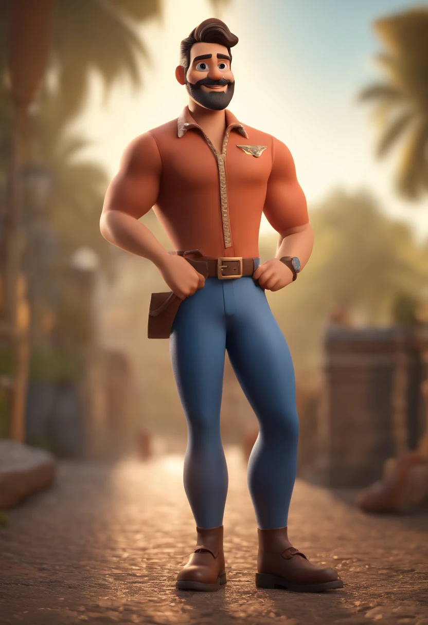 Personagem de desenho animado de um homem de barba e uma camisa azul, um personagem animado, Caractere estilizado, animation style rendering, 3D estilizado, Arnold Maya render, 3 d render stylized, toon render keyshot, Personagem 3D, Personagem 3D, 3d rendering stylized, 3 d character render, personagem de desenho animado, Personagem de close up, Pose de personagem, (Estilo Pixar) (master part:1.2) (Bokeh) (best quality) (pele detalhada) (textura detalhada) (8k) (argila) (Cinematic lighting) (foco nítido,Senta e vaza a parte superior do corpo