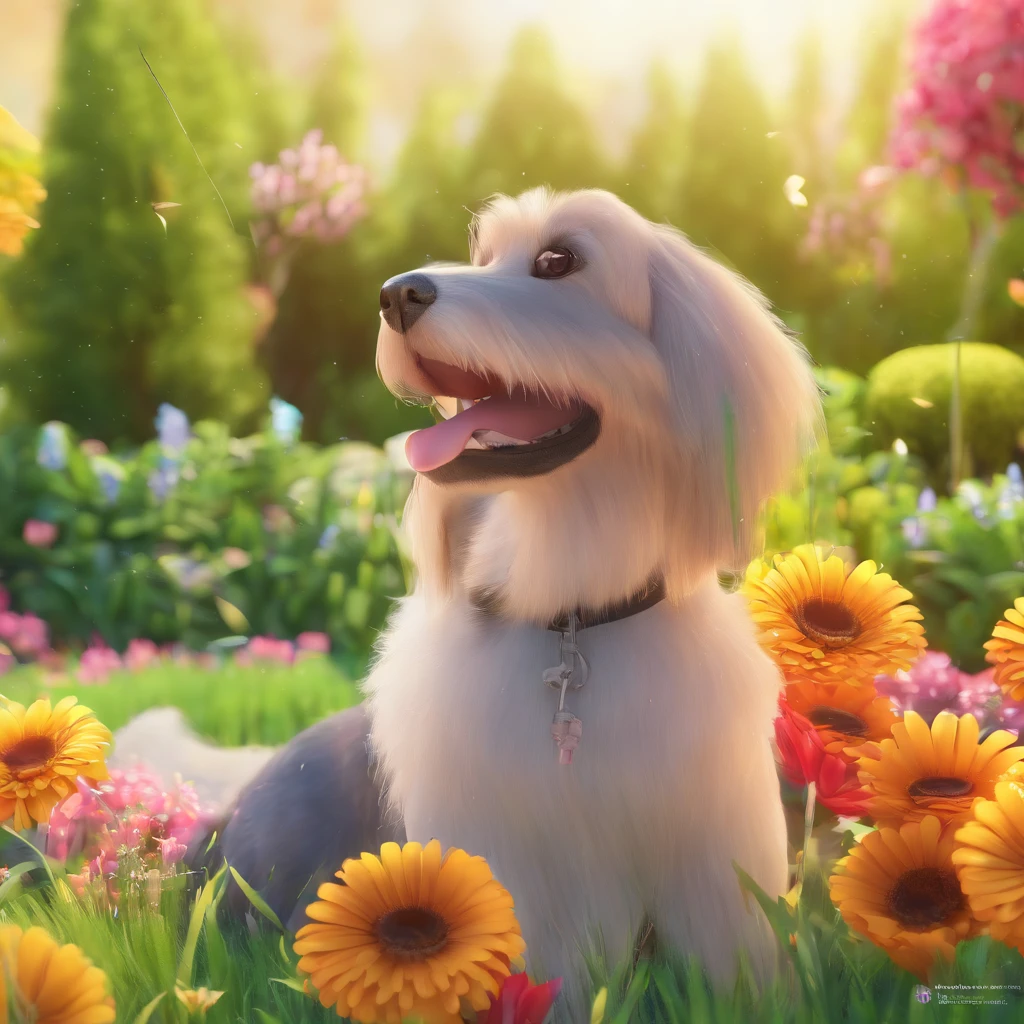 (lively, vibrant, lively:1.1),illustration,painting,best quality,4k,8k,highres,masterpiece:1.2,ultra-detailed,realistic,photorealistic:1.37,colorful, outdoor scene, Lucas, Bolt, garden, smiling 5-year-old boy, faithful companion, schnauzer dog, grass, flowers, sunshine, happiness, innocence, friendship。