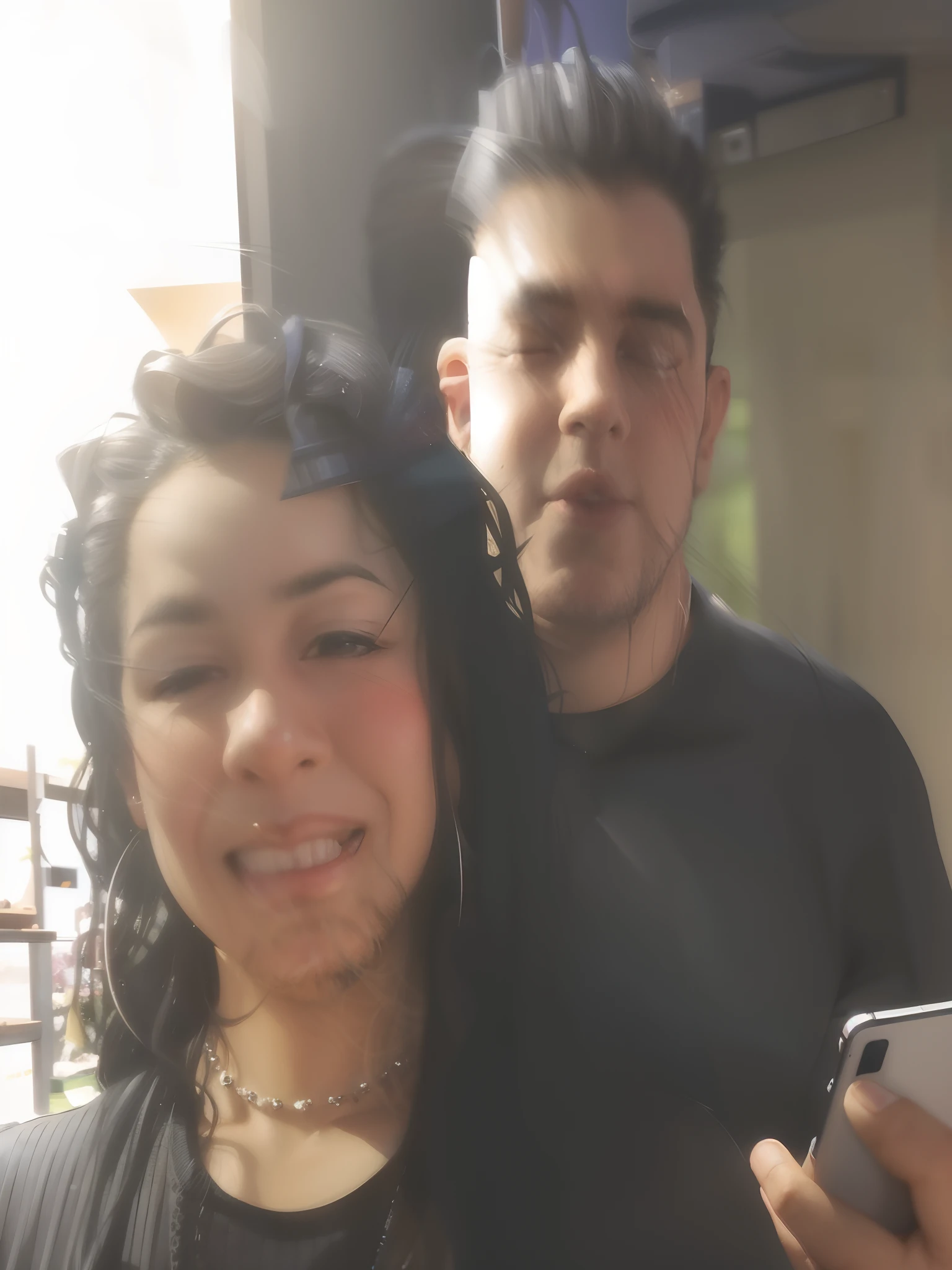 They are posing for a photo at a restaurant together, Directed by: Willian Murai, Photo Session, Directed by: Nandor Soldier, ney matogrosso with malice, suave em _ O pano de fundo, 4 k post, Postagem 4k, imagem de qualidade muito baixa, modelagem para dulce e gabanna, Parece Fabiula Nascimento, imagem de perfil