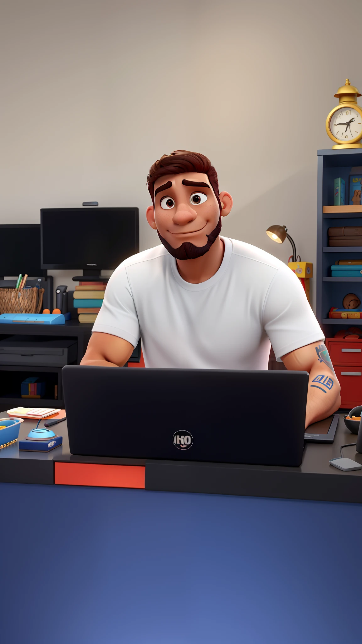 homem moreno, cabelo preto careca careca, barba no estilo Disney Pixar, alta qualidade, melhor qualidade.