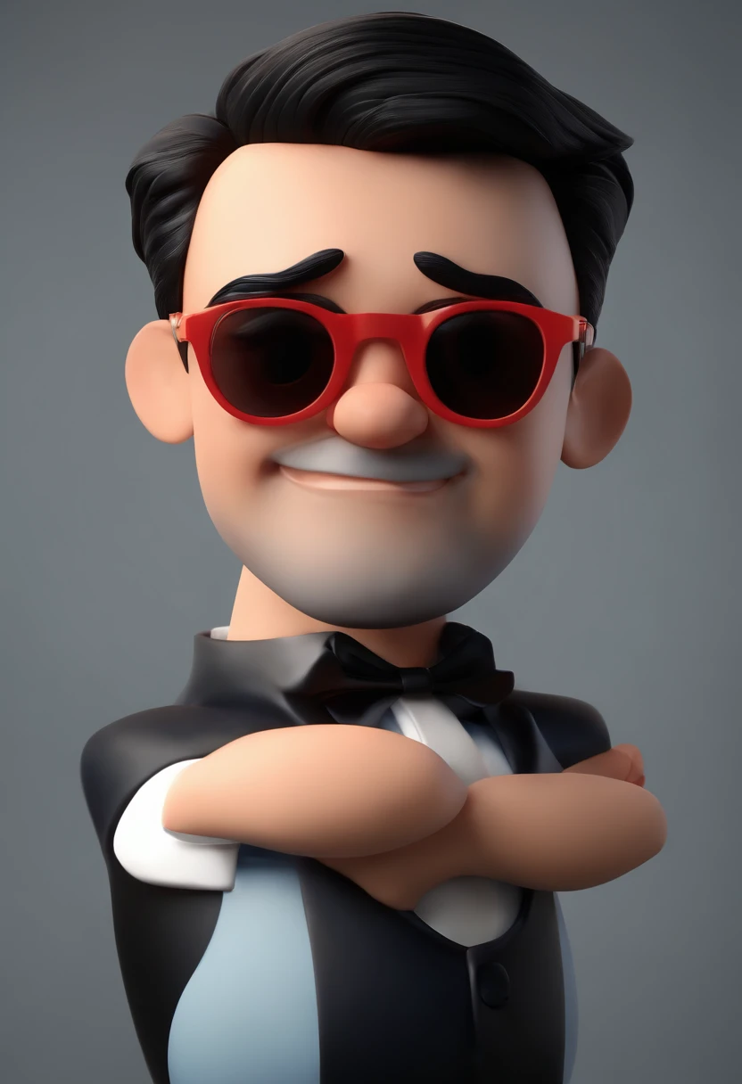Cartoon character of a man wearing black glasses and a blue shirt, um personagem animado, Caractere estilizado, animation style rendering, 3D estilizado, Arnold Maya render, 3 d render stylized, toon render keyshot, Personagem 3D, Personagem 3D, 3d rendering stylized, 3 d character render, personagem de desenho animado, Personagem de close up, Pose de personagem, (Estilo Pixar) (master part:1.2) (Bokeh) (best quality) (pele detalhada) (textura detalhada) (8k) (argila) (Cinematic lighting) (foco nítido，Senta e vaza a parte superior do corpo