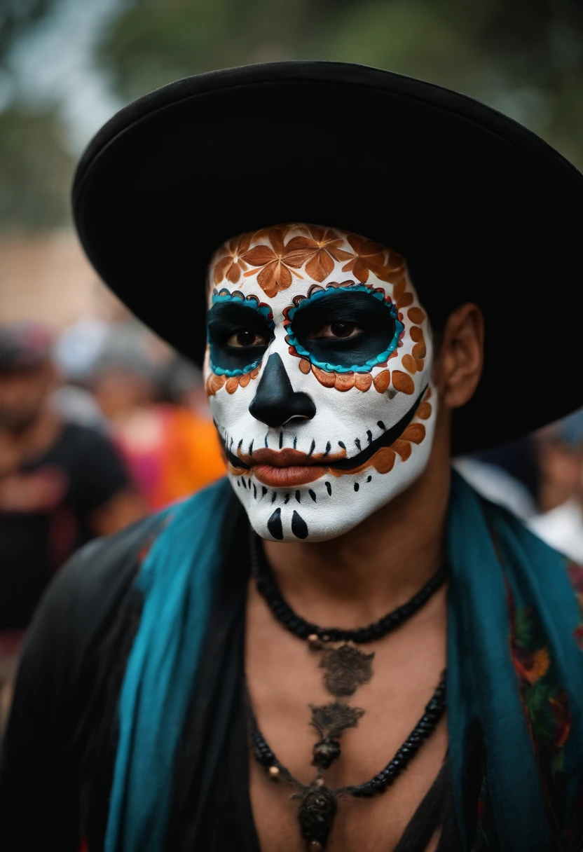 35 Year Old Man Dressed In Skull With Face Paint Looking Impressed Day Of The Dead Crowd In Mexico Oaxaca City