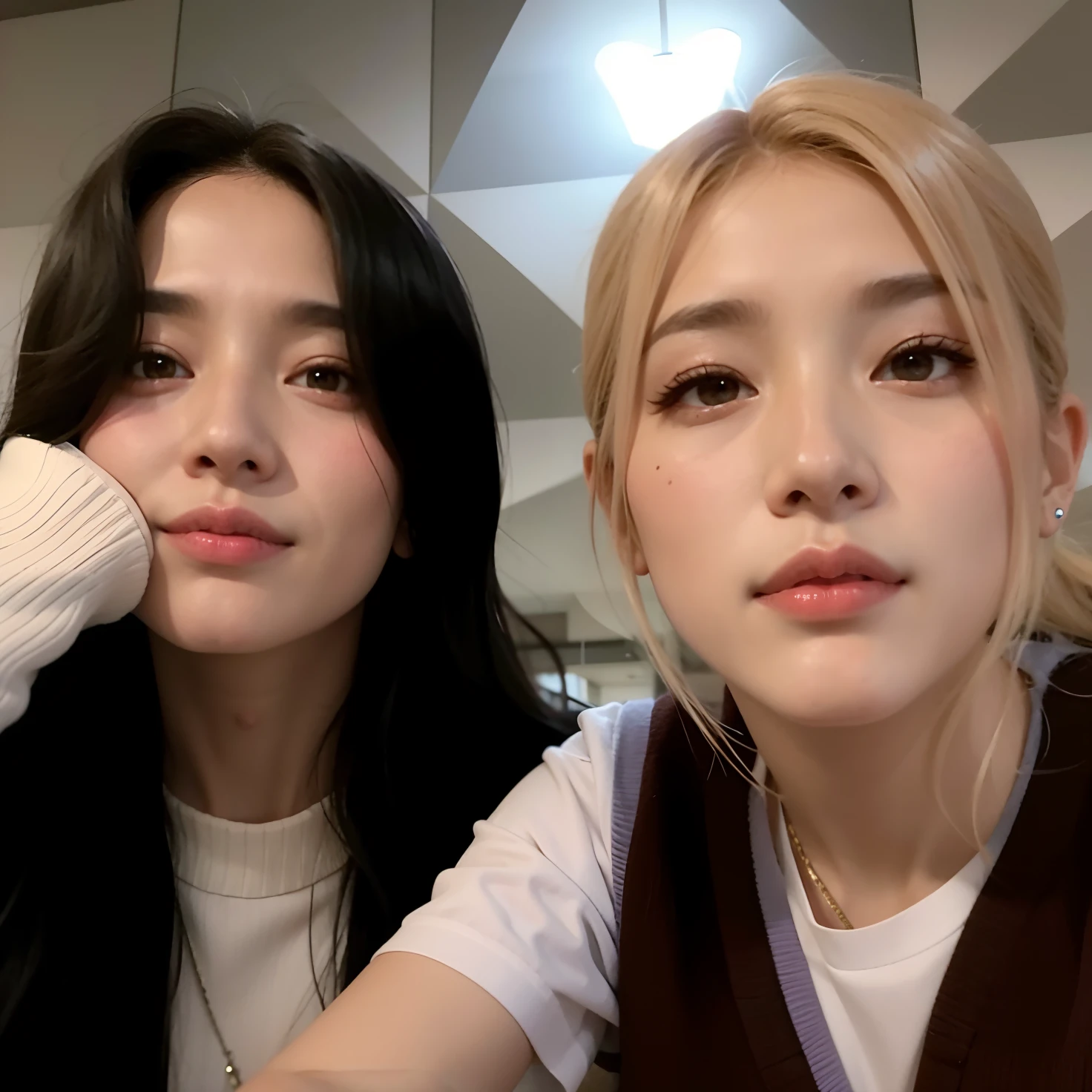 duas mulheres sentadas uma ao lado da outra em uma sala, Parque Roseanne do Blackpink, jossi do rosa preto, foto de perfil, duas vezes, rosa preto, #Oc, # Oc, Ui, inspirado em Wang Duo, Jaeyeon Nam, Retrato de Jossi de Blackpink, jia, They are close to each other, Nixeu e Sakimichan, Jinyoung Canela, annoying sister vibes