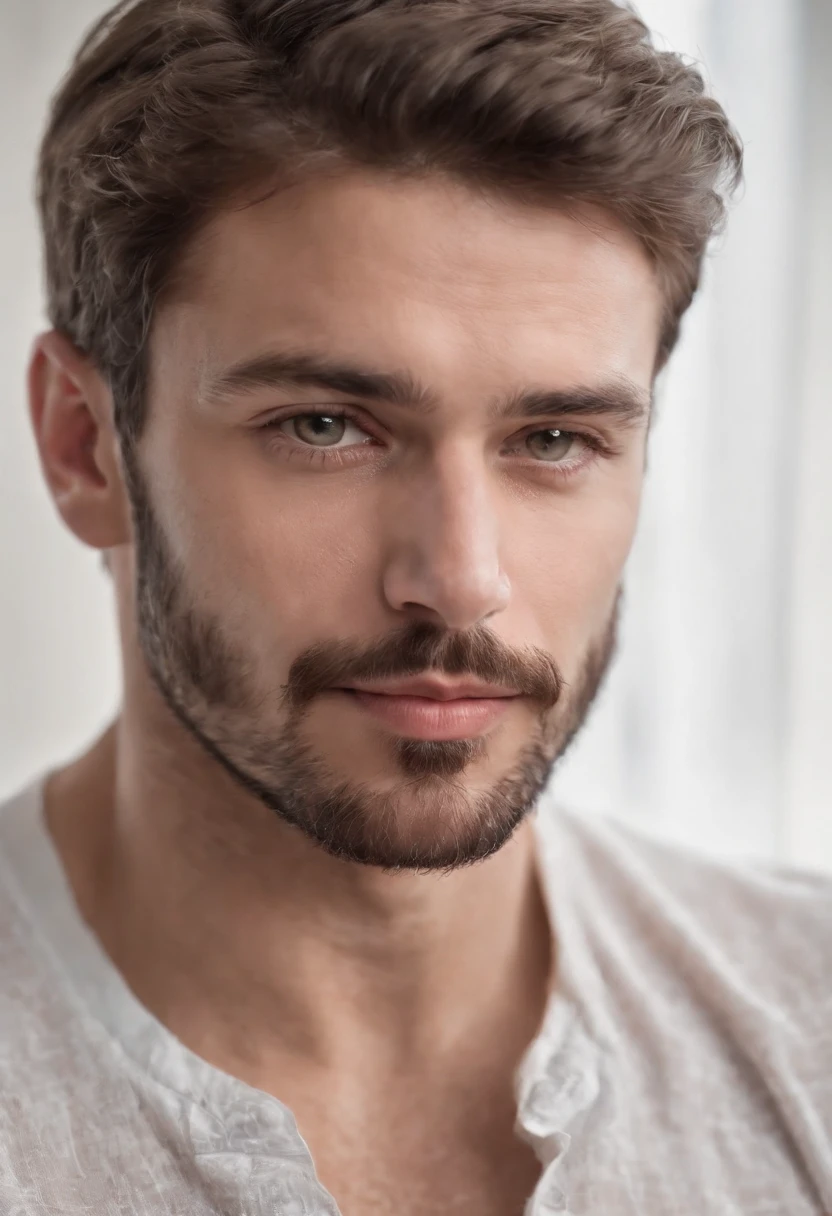 Homem com barba e bigode na camisa branca, best quality,4k,8k,homem muito atraente com barba, pelos faciais bem cuidados, FOFO, breath-taking, Realista, imagem ultrarrealista, Bigode Natural, macho velho,foto retrato suave 8 k, retrato muito detalhado, bigode grosso, estilo hiper-realista, Barba fina, pelos faciais curtos, Bartstoppeln, FOFO, rosto detalhado, retrato ultra realista, cabelos grisalhos,terno elegante, boca aberta,