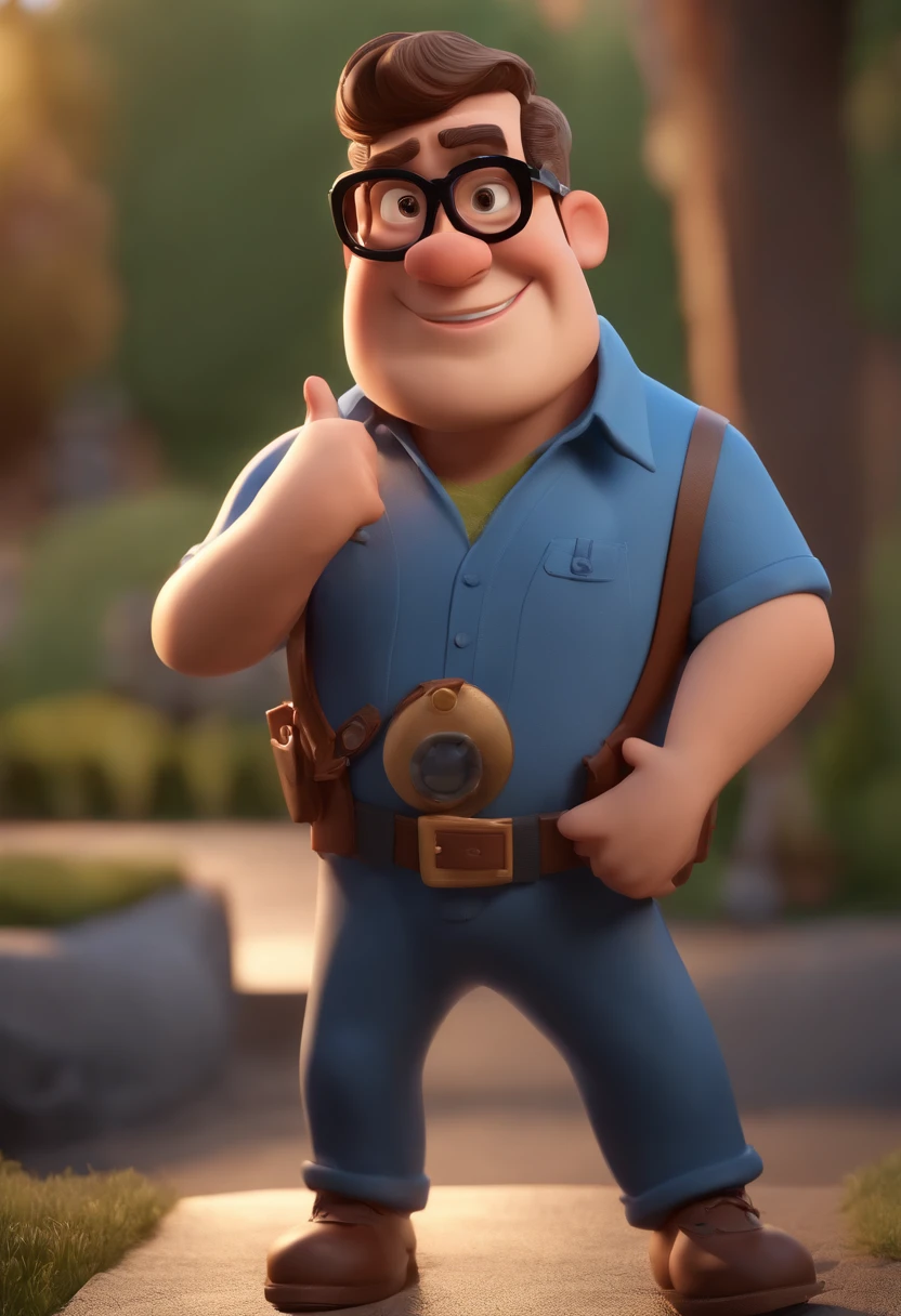 Cartoon character of a man wearing black glasses and a blue shirt, um personagem animado, Caractere estilizado, animation style rendering, 3D estilizado, Arnold Maya render, 3 d render stylized, toon render keyshot, Personagem 3D, Personagem 3D, 3d rendering stylized, 3 d character render, personagem de desenho animado, Personagem de close up, Pose de personagem, (Estilo Pixar) (master part:1.2) (Bokeh) (best quality) (pele detalhada) (textura detalhada) (8k) (argila) (Cinematic lighting) (foco nítido,Senta e vaza a parte superior do corpo