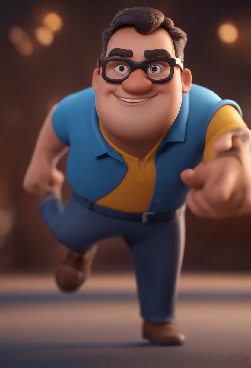 Cartoon character of a man with black glasses and a blue shirt, animation character, Caractere estilizado, animation style rendering, 3D estilizado, Arnold Maya render, 3 d render stylized, toon render keyshot, Personagem 3D, Personagem 3D, 3d rendering stylized, 3 d character render, personagem de desenho animado, Personagem de close up, Pose de personagem,  (Estilo Pixar) (master part:1.2) (Bokeh) (best quality) (pele detalhada) (textura detalhada) (8k) (argila) (Cinematic lighting) (foco nítido