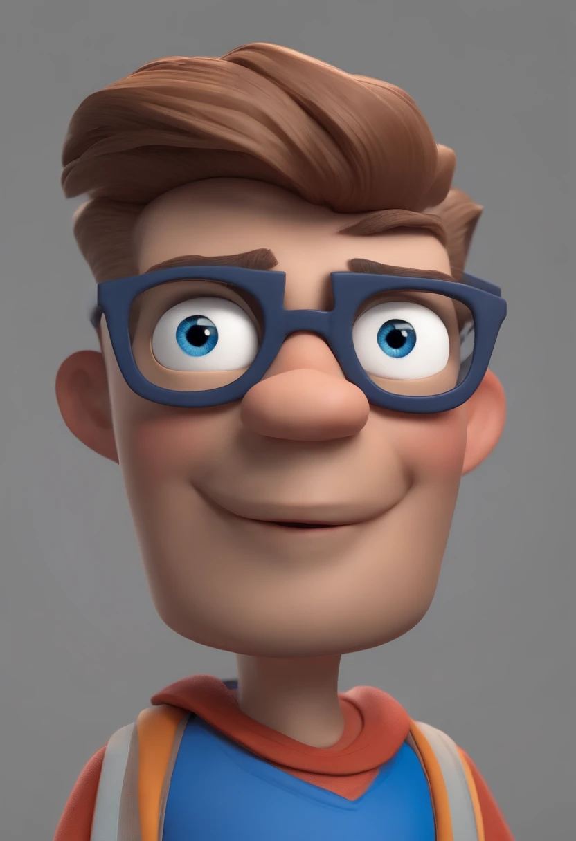 Cartoon character of a man wearing black glasses and a blue shirt, um personagem animado, Caractere estilizado, animation style rendering, 3D estilizado, Arnold Maya render, 3 d render stylized, toon render keyshot, Personagem 3D, Personagem 3D, 3d rendering stylized, 3 d character render, personagem de desenho animado, Personagem de close up, Pose de personagem, (Estilo Pixar) (master part:1.2) (Bokeh) (best quality) (pele detalhada) (textura detalhada) (8k) (argila) (Cinematic lighting) (foco nítido,Senta e vaza a parte superior do corpo
