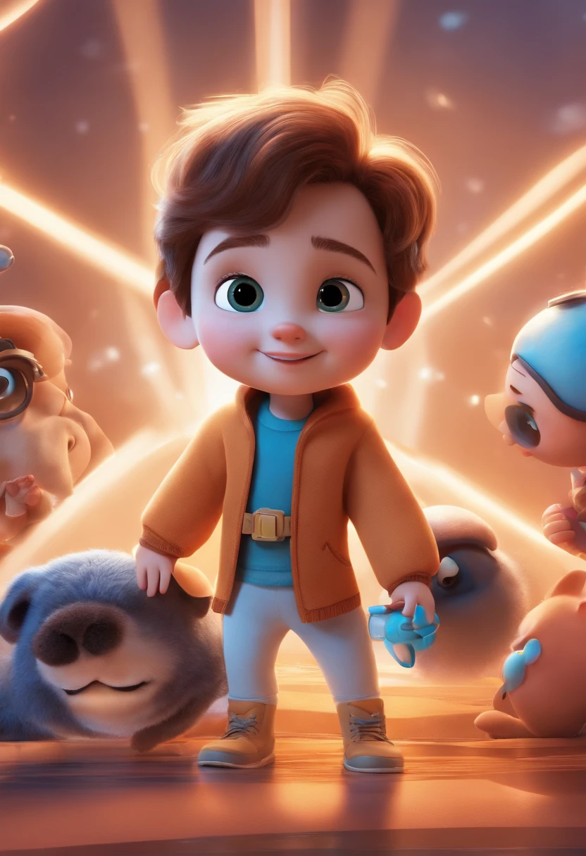 a happy cute ??? standing short hair, vestindo uma fantasia espacial, , fundo branco, barnet, Tom, Estilo Pixar, ....3d, desenhos animados, rosto detalhado, asymmetrical 16k