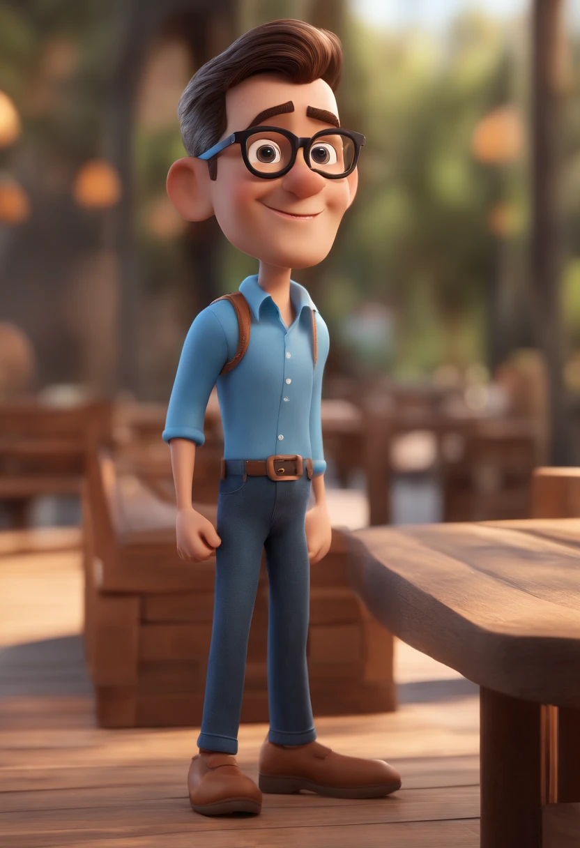 Cartoon character of a man with black glasses and a blue shirt, animation character, Caractere estilizado, animation style rendering, 3D estilizado, Arnold Maya render, 3 d render stylized, toon render keyshot, Personagem 3D, Personagem 3D, 3d rendering stylized, 3 d character render, personagem de desenho animado, Personagem de close up, Pose de personagem, (Estilo Pixar) (master part:1.2) (Bokeh) (best quality) (pele detalhada) (textura detalhada) (8k) (argila) (Cinematic lighting) (foco nítido