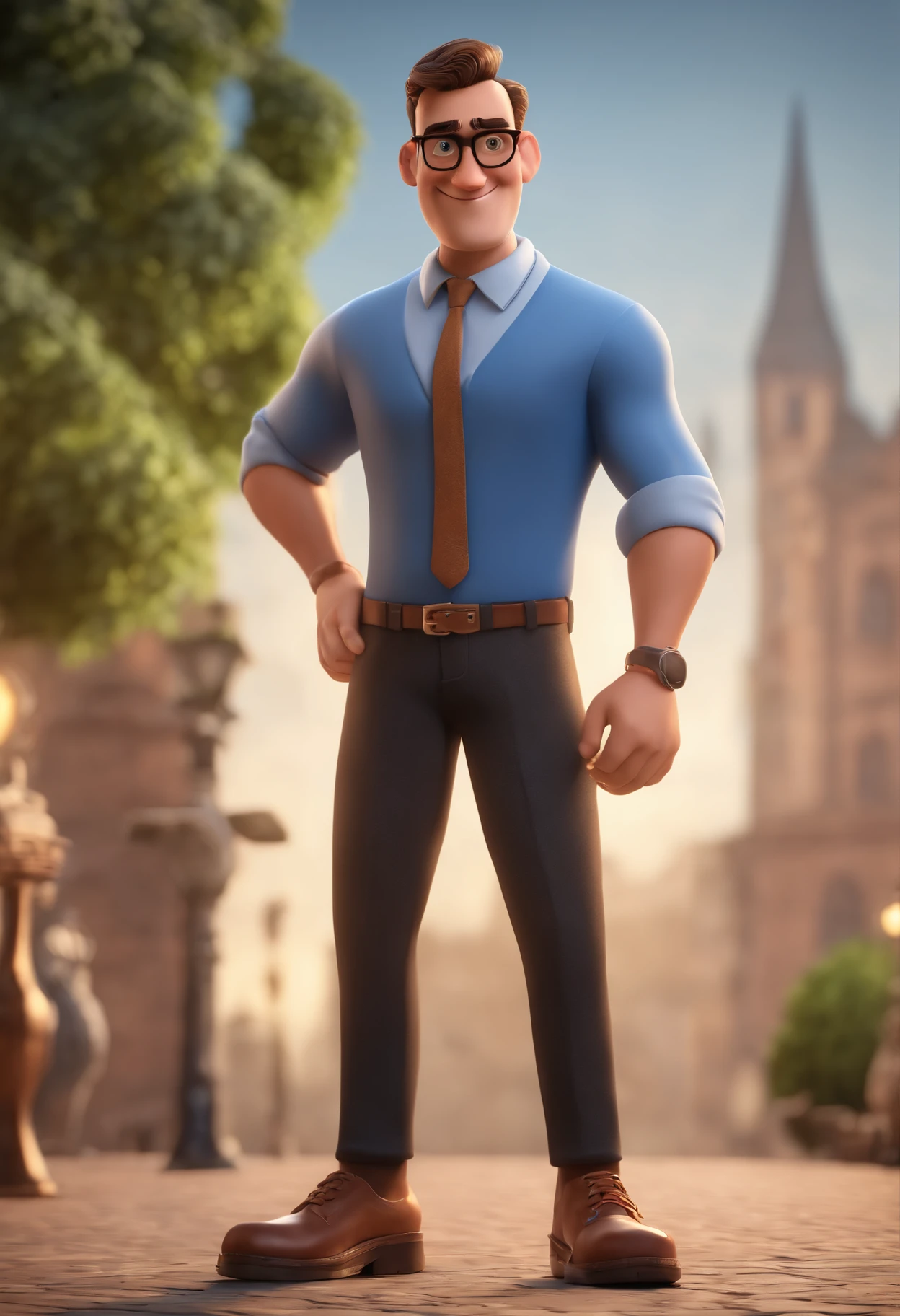 Cartoon character of a man with black glasses and a blue shirt, animation character, Caractere estilizado, animation style rendering, 3D estilizado, Arnold Maya render, 3 d render stylized, toon render keyshot, Personagem 3D, Personagem 3D, 3d rendering stylized, 3 d character render, personagem de desenho animado, Personagem de close up, Pose de personagem,  (Estilo Pixar) (master part:1.2) (Bokeh) (best quality) (pele detalhada) (textura detalhada) (8k) (argila) (Cinematic lighting) (foco nítido