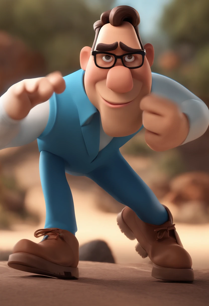 Cartoon character of a man with black glasses and a blue shirt, animation character, Caractere estilizado, animation style rendering, 3D estilizado, Arnold Maya render, 3 d render stylized, toon render keyshot, Personagem 3D, Personagem 3D, 3d rendering stylized, 3 d character render, personagem de desenho animado, Personagem de close up, Pose de personagem,  (Estilo Pixar) (master part:1.2) (Bokeh) (best quality) (pele detalhada) (textura detalhada) (8k) (argila) (Cinematic lighting) (foco nítido