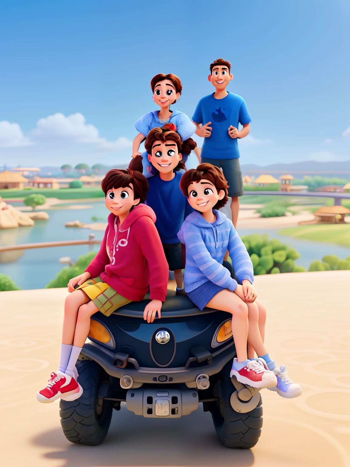 Happy family in disney pixar style, alta qualidade, melhor qualidade, lindos e perfeitos