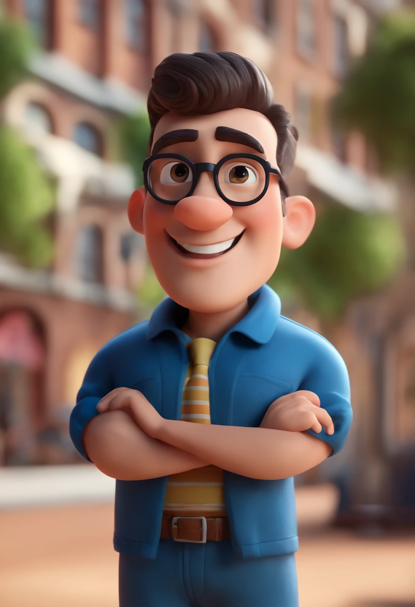 Cartoon character of a man with black glasses and a blue shirt, animation character, Caractere estilizado, animation style rendering, 3D estilizado, Arnold Maya render, 3 d render stylized, toon render keyshot, Personagem 3D, Personagem 3D, 3d rendering stylized, 3 d character render, personagem de desenho animado, Personagem de close up, Pose de personagem, (Estilo Pixar) (master part:1.2) (Bokeh) (best quality) (pele detalhada) (textura detalhada) (8k) (argila) (Cinematic lighting) (foco nítido