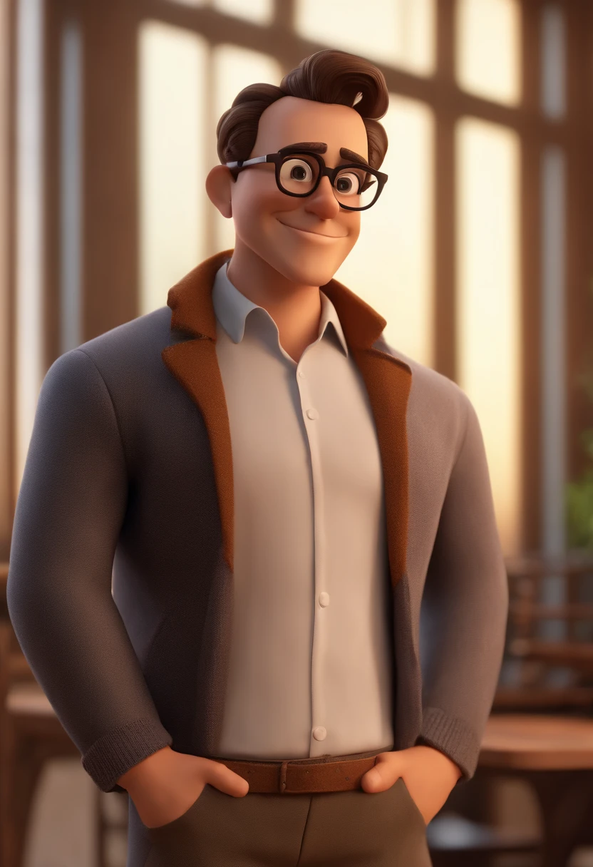 Cartoon character of a man with black glasses and a blue shirt, animation character, Caractere estilizado, animation style rendering, 3D estilizado, Arnold Maya render, 3 d render stylized, toon render keyshot, Personagem 3D, Personagem 3D, 3d rendering stylized, 3 d character render, personagem de desenho animado, Personagem de close up, Pose de personagem,  (Estilo Pixar) (master part:1.2) (Bokeh) (best quality) (pele detalhada) (textura detalhada) (8k) (argila) (Cinematic lighting) (foco nítido