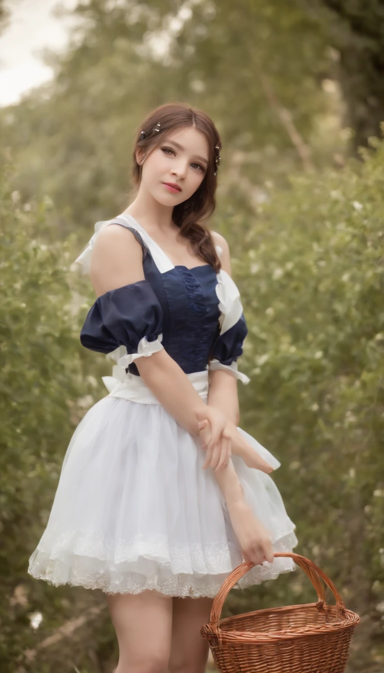 (Iwanagavestir:1.2), (IwanagaKotoko:0.9),(boina:1.8), iwanaga kotoko |, 1girl, boina, black bow, saia azul, arco, brown footwear, cane, vestir, hairbow, kalap, propriedade, segurando cana, Mangas Julieta, cabelos castanhos claros, mangas compridas, Olhando para o Viewer, Petticoat, mangas inchadas, Purple eyes, short hair, saia, sozinho, thigh strap, coxas, vestido branco, white headwear, coxas brancas, kyokou suiri