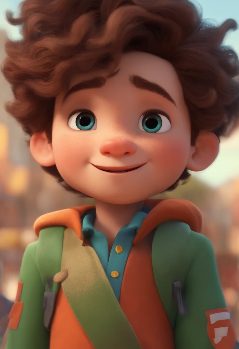 Image of a boy for a story in a YouTube video in Pixar format, He's the little allabester, He's the class leader, He's outgoing, Playful and gets up for a lot of things, cabelo curto