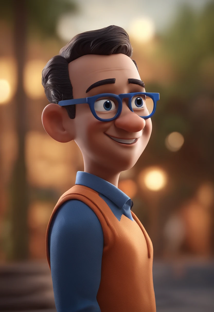 Cartoon character of a man with black glasses and a blue shirt, animation character, Caractere estilizado, animation style rendering, 3D estilizado, Arnold Maya render, 3 d render stylized, toon render keyshot, Personagem 3D, Personagem 3D, 3d rendering stylized, 3 d character render, personagem de desenho animado, Personagem de close up, Pose de personagem, (Estilo Pixar) (master part:1.2) (Bokeh) (best quality) (pele detalhada) (textura detalhada) (8k) (argila) (Cinematic lighting) (foco nítido