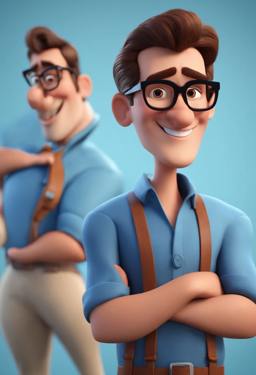 Cartoon character of a man with black glasses and a blue shirt, animation character, Caractere estilizado, animation style rendering, 3D estilizado, Arnold Maya render, 3 d render stylized, toon render keyshot, Personagem 3D, Personagem 3D, 3d rendering stylized, 3 d character render, personagem de desenho animado, Personagem de close up, Pose de personagem, (Estilo Pixar) (master part:1.2) (Bokeh) (best quality) (pele detalhada) (textura detalhada) (8k) (argila) (Cinematic lighting) (foco nítido