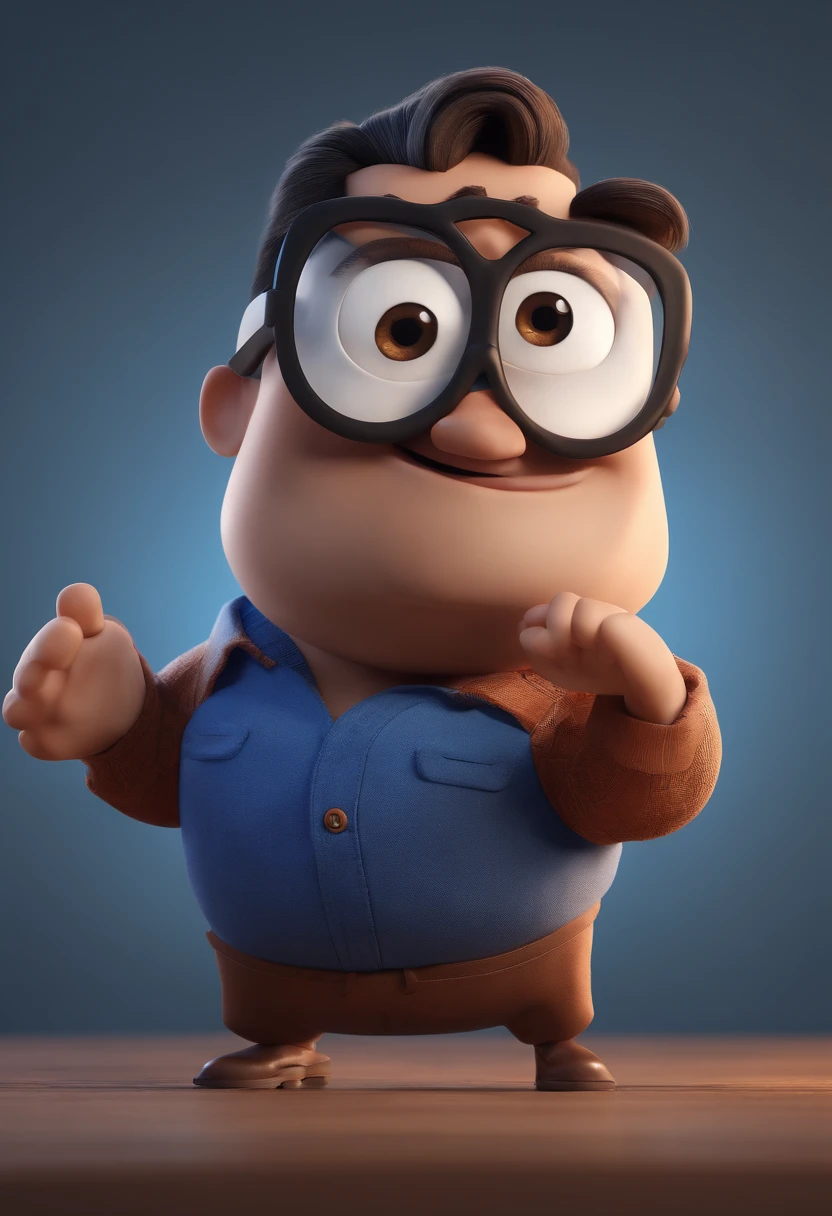 Cartoon character of a man with black glasses and a blue shirt, animation character, Caractere estilizado, animation style rendering, 3D estilizado, Arnold Maya render, 3 d render stylized, toon render keyshot, Personagem 3D, Personagem 3D, 3d rendering stylized, 3 d character render, personagem de desenho animado, Personagem de close up, Pose de personagem, (Estilo Pixar) (master part:1.2) (Bokeh) (best quality) (pele detalhada) (textura detalhada) (8k) (argila) (Cinematic lighting) (foco nítido