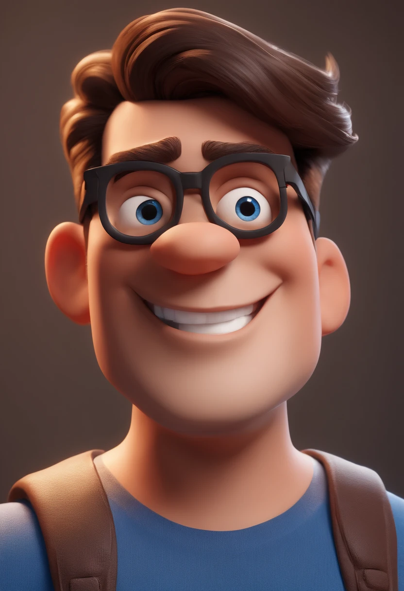 Cartoon character of a man with black glasses and a blue shirt, animation character, Caractere estilizado, animation style rendering, 3D estilizado, Arnold Maya render, 3 d render stylized, toon render keyshot, Personagem 3D, Personagem 3D, 3d rendering stylized, 3 d character render, personagem de desenho animado, Personagem de close up, Pose de personagem,  (Estilo Pixar) (master part:1.2) (Bokeh) (best quality) (pele detalhada) (textura detalhada) (8k) (argila) (Cinematic lighting) (foco nítido