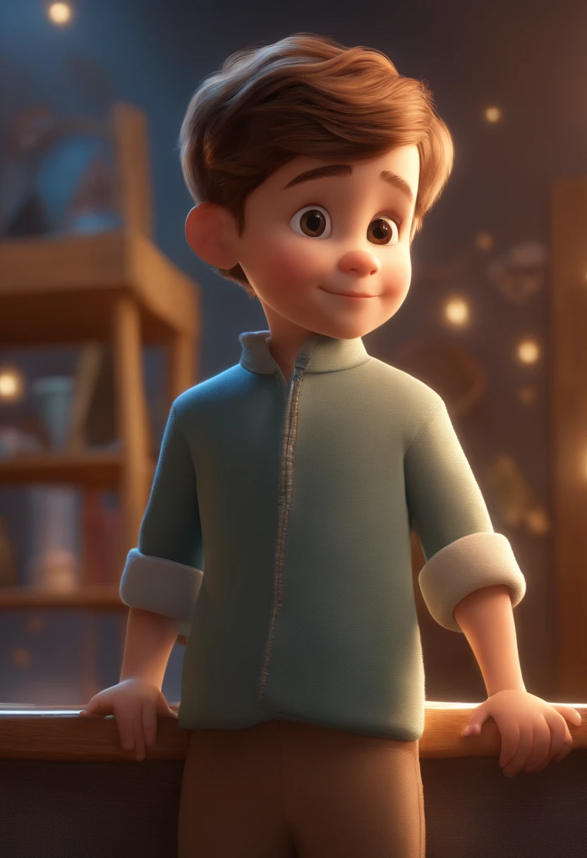 a happy cute kid standing short hair, vestindo uma fantasia espacial, , fundo branco, barnet, Tom, Estilo Pixar, ....3d, desenhos animados, rosto detalhado, asymmetrical 16k