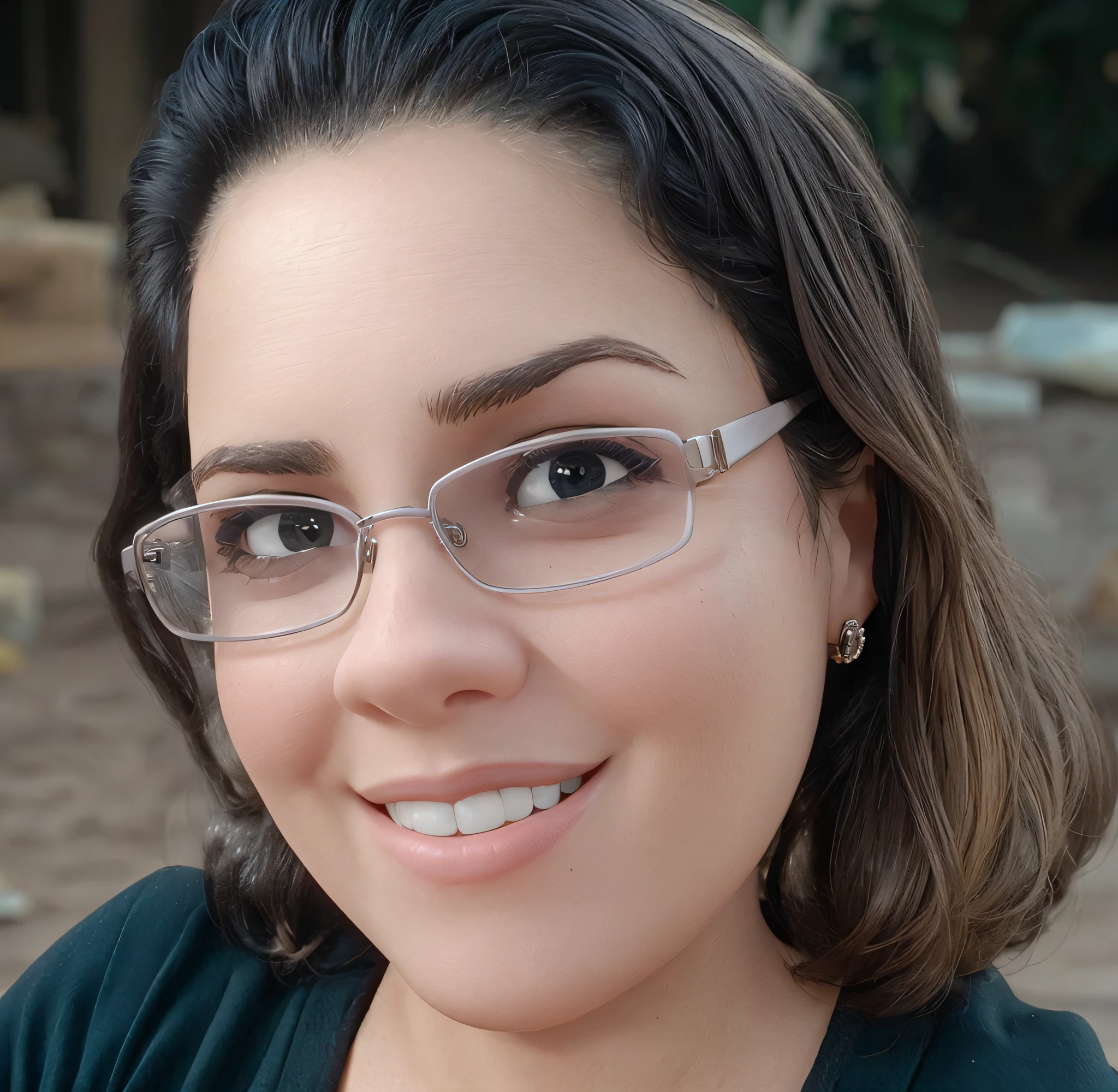 mulher de cabelo castanho chanel e olhos castanhos, with thin-rimmed glasses