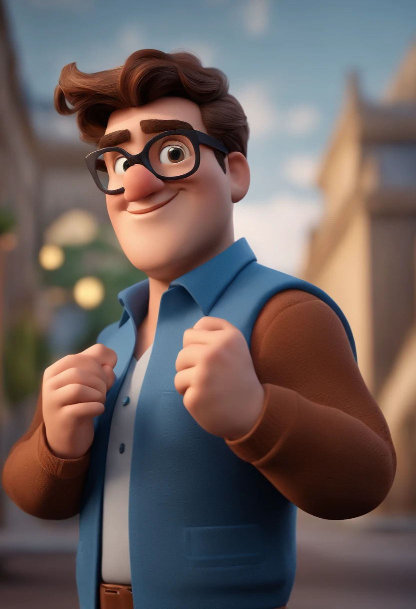 Cartoon character of a man with black glasses and a blue shirt, animation character, Caractere estilizado, animation style rendering, 3D estilizado, Arnold Maya render, 3 d render stylized, toon render keyshot, Personagem 3D, Personagem 3D, 3d rendering stylized, 3 d character render, personagem de desenho animado, Personagem de close up, Pose de personagem,  (Estilo Pixar) (master part:1.2) (Bokeh) (best quality) (pele detalhada) (textura detalhada) (8k) (argila) (Cinematic lighting) (foco nítido