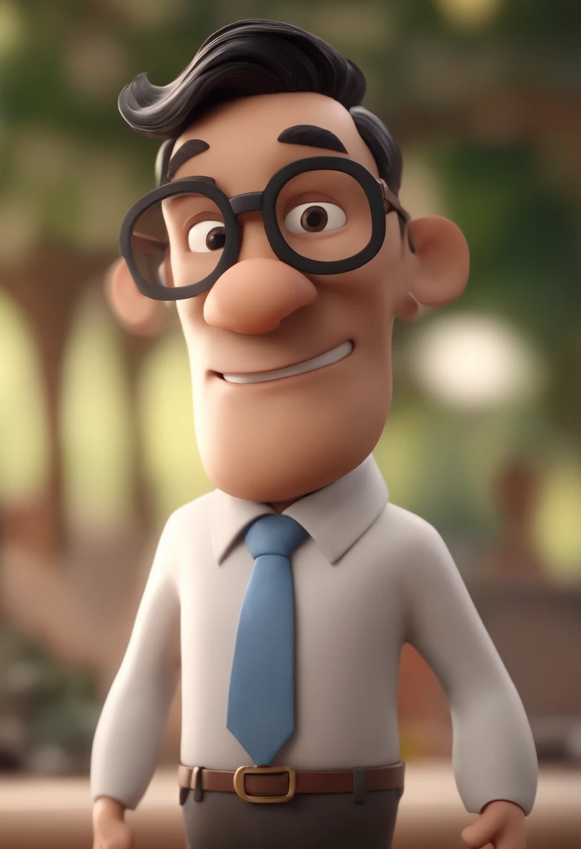 Cartoon character of a man with Japanese features and black glasses, cabelo cacheado marrom escuro, corte de cabelo degrade e uma camisa preta, animation character, Caractere estilizado, animation style rendering, 3D estilizado, Arnold Maya render, 3 d render stylized, toon render keyshot, Personagem 3D, Personagem 3D, 3d rendering stylized, 3 d character render, personagem de desenho animado, Personagem de close up, Pose de personagem, (Estilo Pixar) (master part:1.2) (Bokeh) (best quality) (pele detalhada) (textura detalhada) (8k) (argila) (Cinematic lighting) (foco nítido