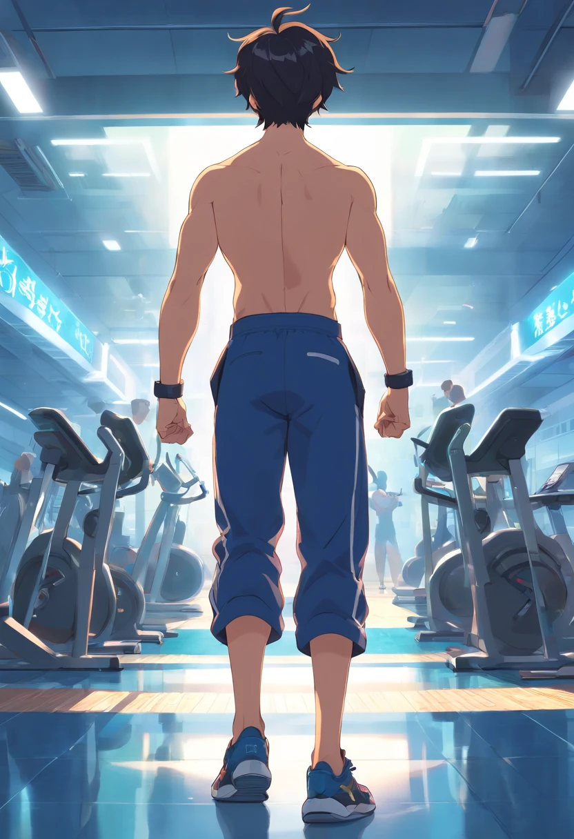 Pessoas do sexo masculino　30 anos　asian human　cabelos curtos　Macho magro　traning　workout clothing　pants style　training gym　is standing　Haltere　cachos de halteres