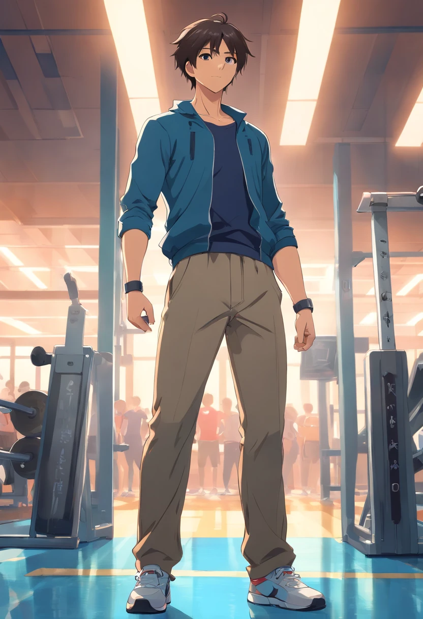 Pessoas do sexo masculino 30 anos asian human cabelos curtos Macho magro traning workout clothing pants style training gym is standing Haltere cachos de halteres