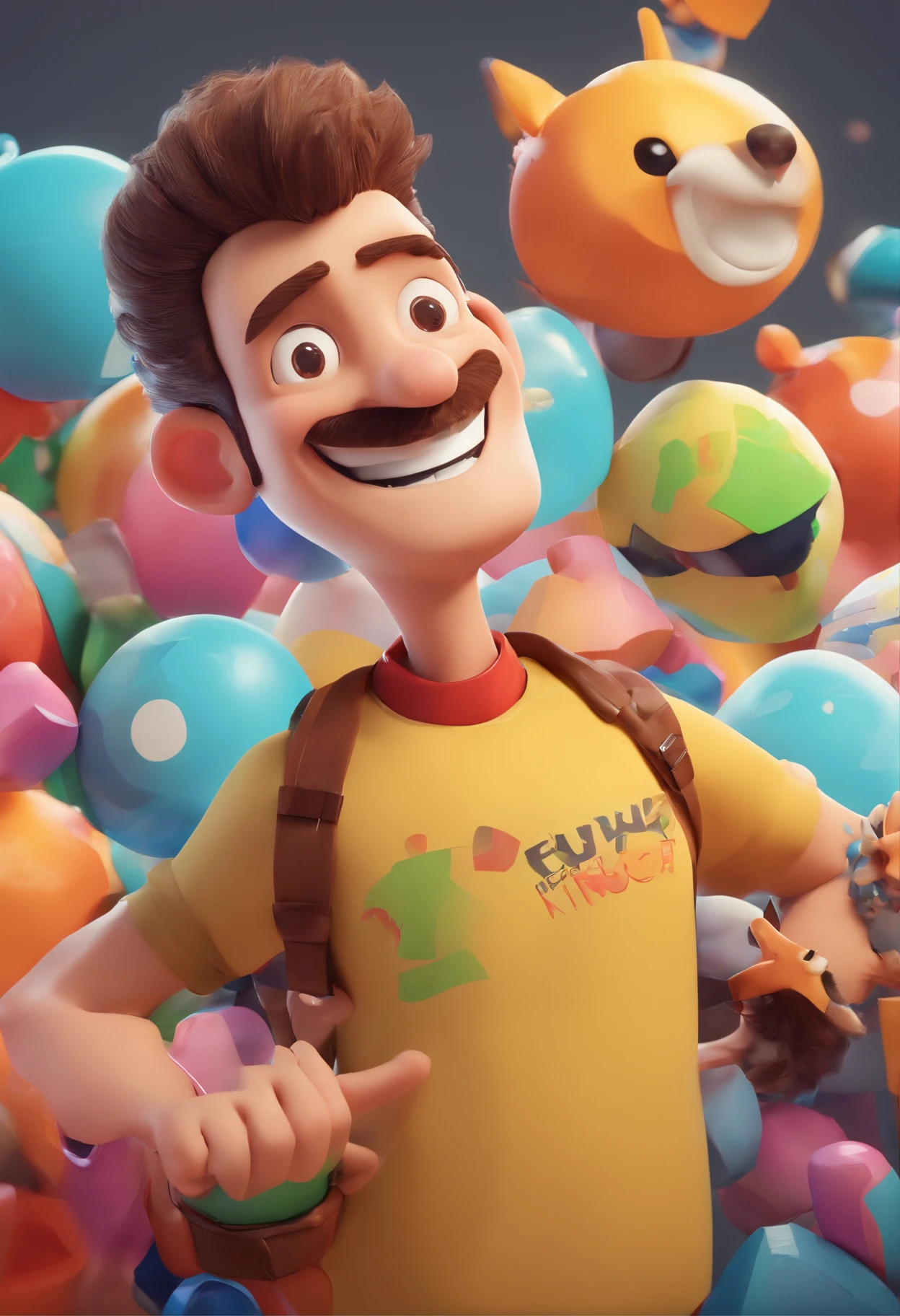 Smiling Man Illustration, sorriso insano, Homem de pele marrom com um sorriso gigante, happily smiling at the camera, sorriso atrevido, he's smiling, sorriso muito grande, Macho sorridente, foto de perfil headshot, rindo sorriso enorme, desenhando no estilo de Arte 3D, c4d, fundo de cor branco puro, estilo disney, estilo pixar render ilustracao Super Detalhe, 8k