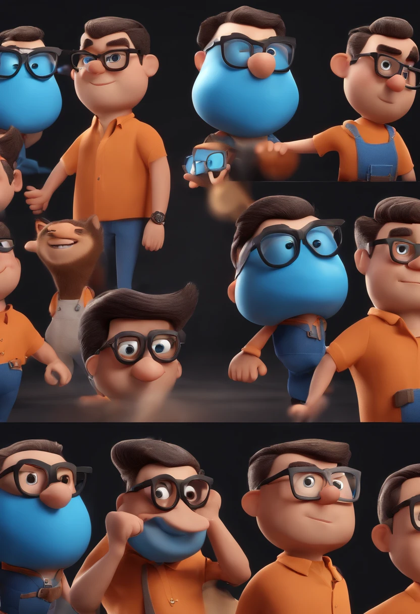 Cartoon character of a man with black glasses and a blue shirt, animation character, Caractere estilizado, animation style rendering, 3D estilizado, Arnold Maya render, 3 d render stylized, toon render keyshot, Personagem 3D, Personagem 3D, 3d rendering stylized, 3 d character render, personagem de desenho animado, Personagem de close up, Pose de personagem, (Estilo Pixar) (master part:1.2) (Bokeh) (best quality) (pele detalhada) (textura detalhada) (8k) (argila) (Cinematic lighting) (foco nítido