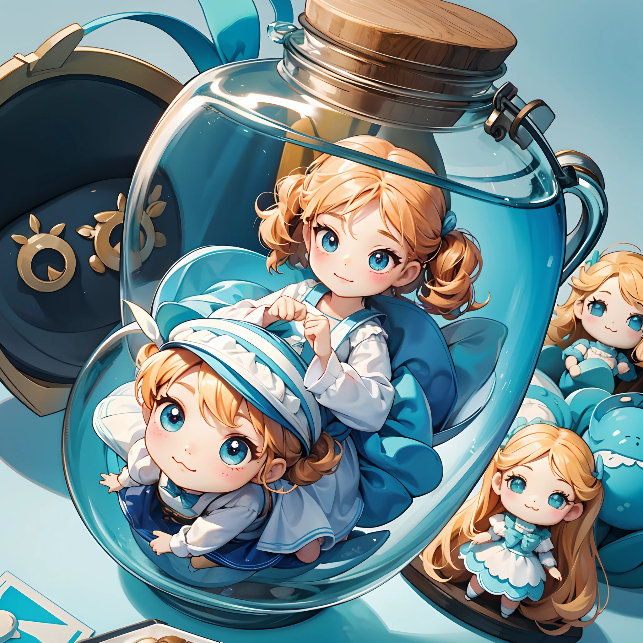There is a small doll in a small jar、It's a cute pose........、