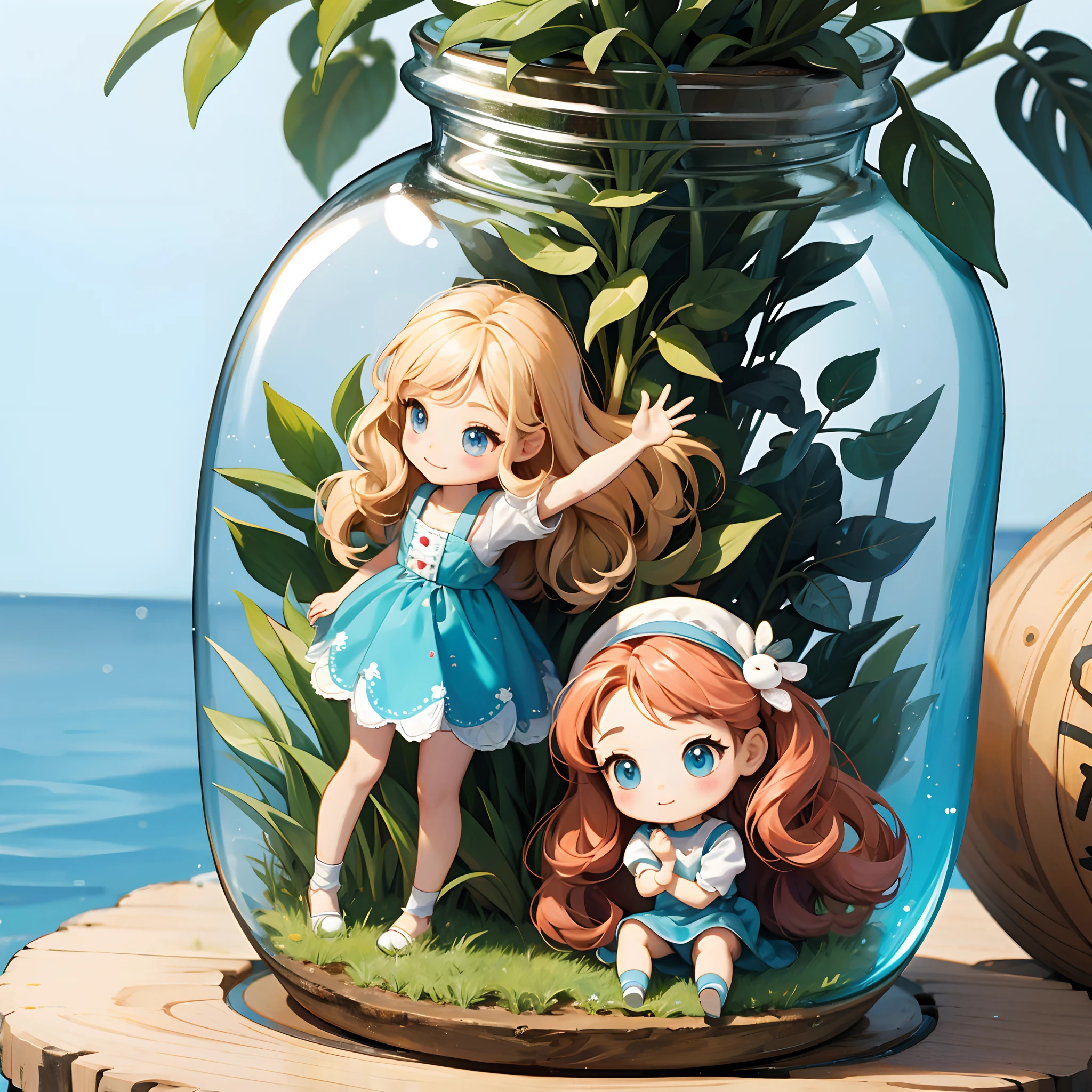 There is a small doll in a small jar、It's a cute pose.........、