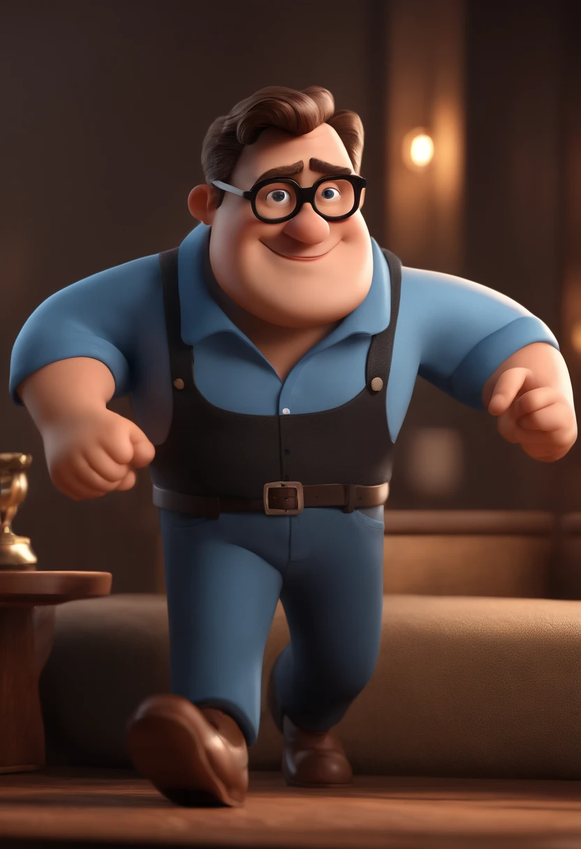 Cartoon character of a man with black glasses and a blue shirt, animation character, Caractere estilizado, animation style rendering, 3D estilizado, Arnold Maya render, 3 d render stylized, toon render keyshot, Personagem 3D, Personagem 3D, 3d rendering stylized, 3 d character render, personagem de desenho animado, Personagem de close up, Pose de personagem,  (Estilo Pixar) (master part:1.2) (Bokeh) (best quality) (pele detalhada) (textura detalhada) (8k) (argila) (Cinematic lighting) (foco nítido