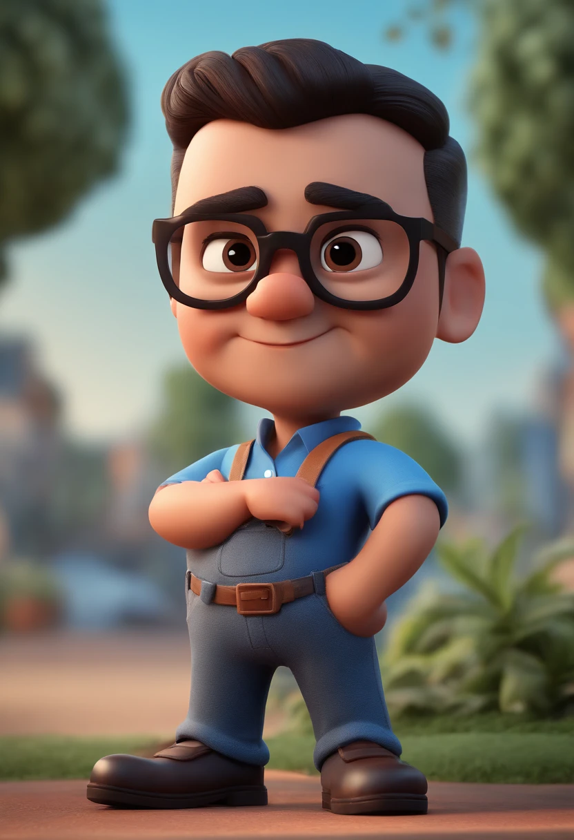 Cartoon character of a man with black glasses and a blue shirt, animation character, Caractere estilizado, animation style rendering, 3D estilizado, Arnold Maya render, 3 d render stylized, toon render keyshot, Personagem 3D, Personagem 3D, 3d rendering stylized, 3 d character render, personagem de desenho animado, Personagem de close up, Pose de personagem, (Estilo Pixar) (master part:1.2) (Bokeh) (best quality) (pele detalhada) (textura detalhada) (8k) (argila) (Cinematic lighting) (foco nítido