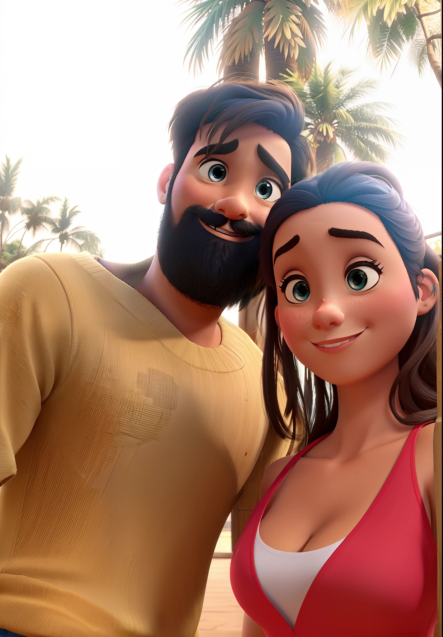 Estilo Pixar, alta qualidade, homem sem camisa, Woman in pink bra