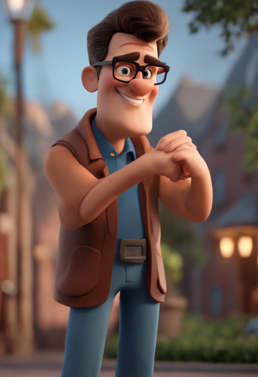 Cartoon character of a man with black glasses and a blue shirt, animation character, Caractere estilizado, animation style rendering, 3D estilizado, Arnold Maya render, 3 d render stylized, toon render keyshot, Personagem 3D, Personagem 3D, 3d rendering stylized, 3 d character render, personagem de desenho animado, Personagem de close up, Pose de personagem, (Estilo Pixar) (master part:1.2) (Bokeh) (best quality) (pele detalhada) (textura detalhada) (8k) (argila) (Cinematic lighting) (foco nítido