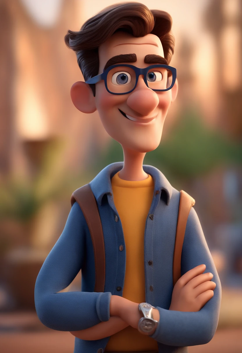 Cartoon character of a man with black glasses and a blue shirt, animation character, Caractere estilizado, animation style rendering, 3D estilizado, Arnold Maya render, 3 d render stylized, toon render keyshot, Personagem 3D, Personagem 3D, 3d rendering stylized, 3 d character render, personagem de desenho animado, Personagem de close up, Pose de personagem, (Estilo Pixar) (master part:1.2) (Bokeh) (best quality) (pele detalhada) (textura detalhada) (8k) (argila) (Cinematic lighting) (foco nítido