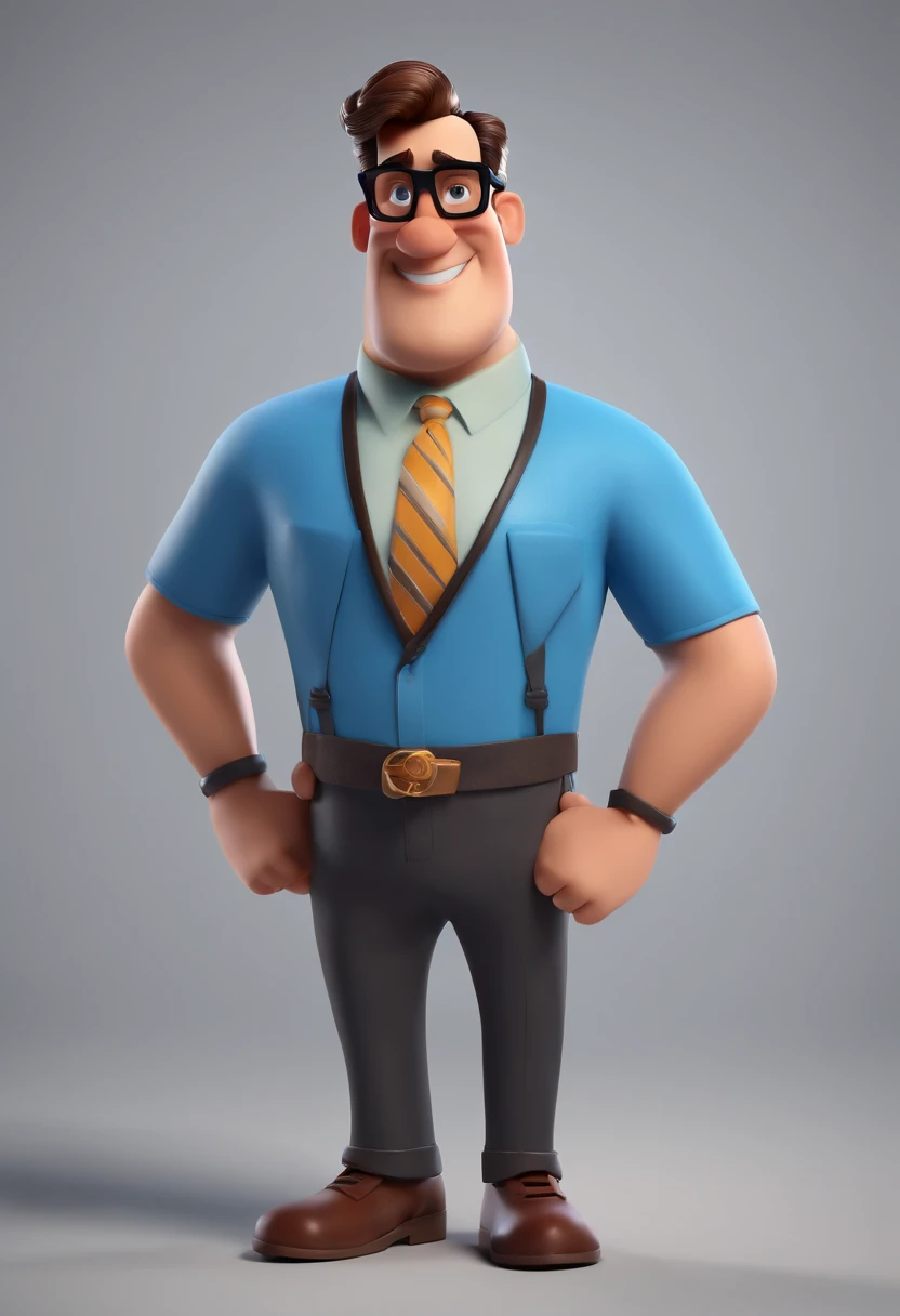 Cartoon character of a man with black glasses and a blue shirt, animation character, Caractere estilizado, animation style rendering, 3D estilizado, Arnold Maya render, 3 d render stylized, toon render keyshot, Personagem 3D, Personagem 3D, 3d rendering stylized, 3 d character render, personagem de desenho animado, Personagem de close up, Pose de personagem,  (Estilo Pixar) (master part:1.2) (Bokeh) (best quality) (pele detalhada) (textura detalhada) (8k) (argila) (Cinematic lighting) (foco nítido