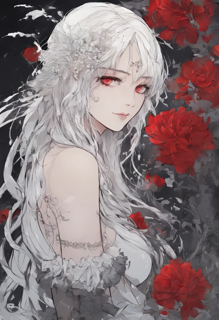 A female One Piece OC with really long, white, curly hair. She has the blood-blood devil fruit.