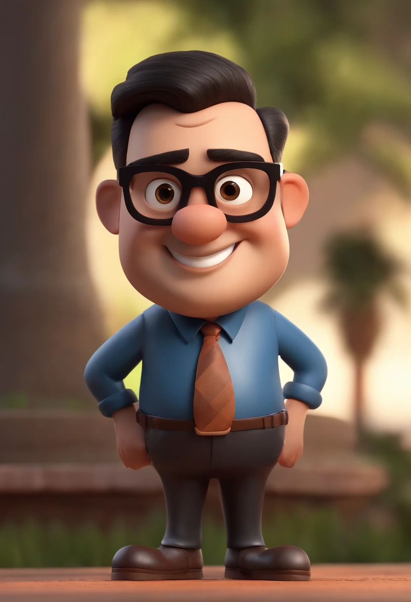 Cartoon character of a man wearing black glasses and a blue shirt, um personagem animado, Caractere estilizado, animation style rendering, 3D estilizado, Arnold Maya render, 3 d render stylized, toon render keyshot, Personagem 3D, Personagem 3D, 3d rendering stylized, 3 d character render, personagem de desenho animado, Personagem de close up, Pose de personagem, (Estilo Pixar) (master part:1.2) (Bokeh) (best quality) (pele detalhada) (textura detalhada) (8k) (argila) (Cinematic lighting) (foco nítido,Senta e vaza a parte superior do corpo
