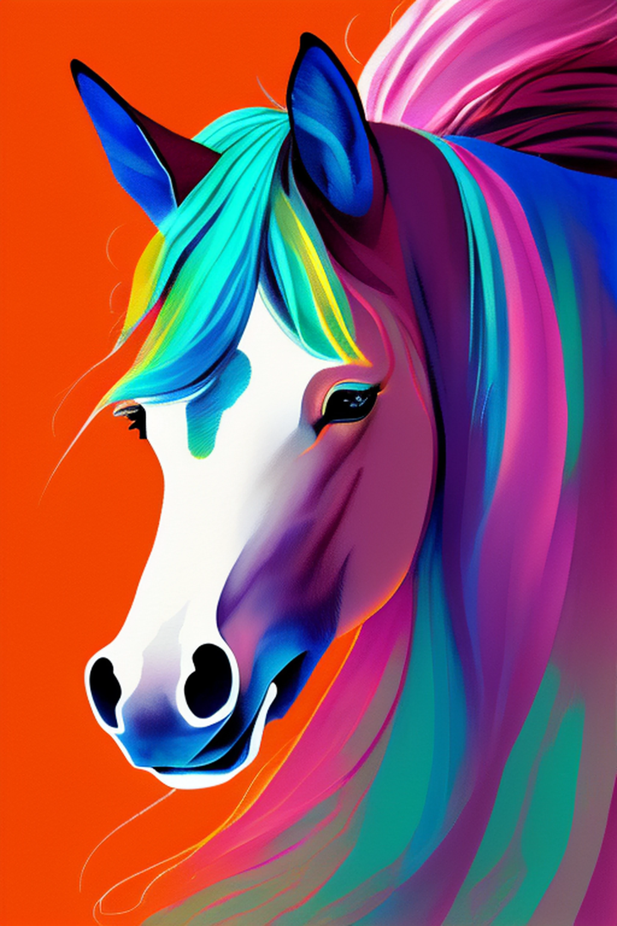 cavalo colorido com juba longa e juba na frente de um fundo branco, arte vetorial por Whitney Sherman, Vencedor do concurso da Shutterstock, neofauvismo, pintado em aquarelas brilhantes, Jen Bartel, Cavalo digital, full-colour illustration, full-colour illustration, Horse, Pintura digital vibrante, estilo de arte vetorial, pintura digital colorida, A Beautiful Vector Art Illustration