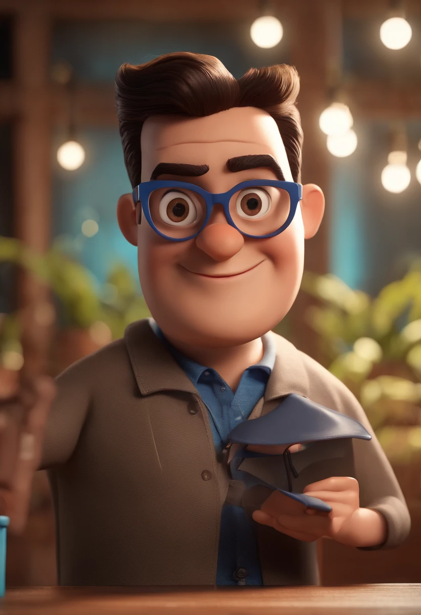 Cartoon character of a man with black glasses and a blue shirt, animation character, Caractere estilizado, animation style rendering, 3D estilizado, Arnold Maya render, 3 d render stylized, toon render keyshot, Personagem 3D, Personagem 3D, 3d rendering stylized, 3 d character render, personagem de desenho animado, Personagem de close up, Pose de personagem, (Estilo Pixar) (master part:1.2) (Bokeh) (best quality) (pele detalhada) (textura detalhada) (8k) (argila) (Cinematic lighting) (foco nítido