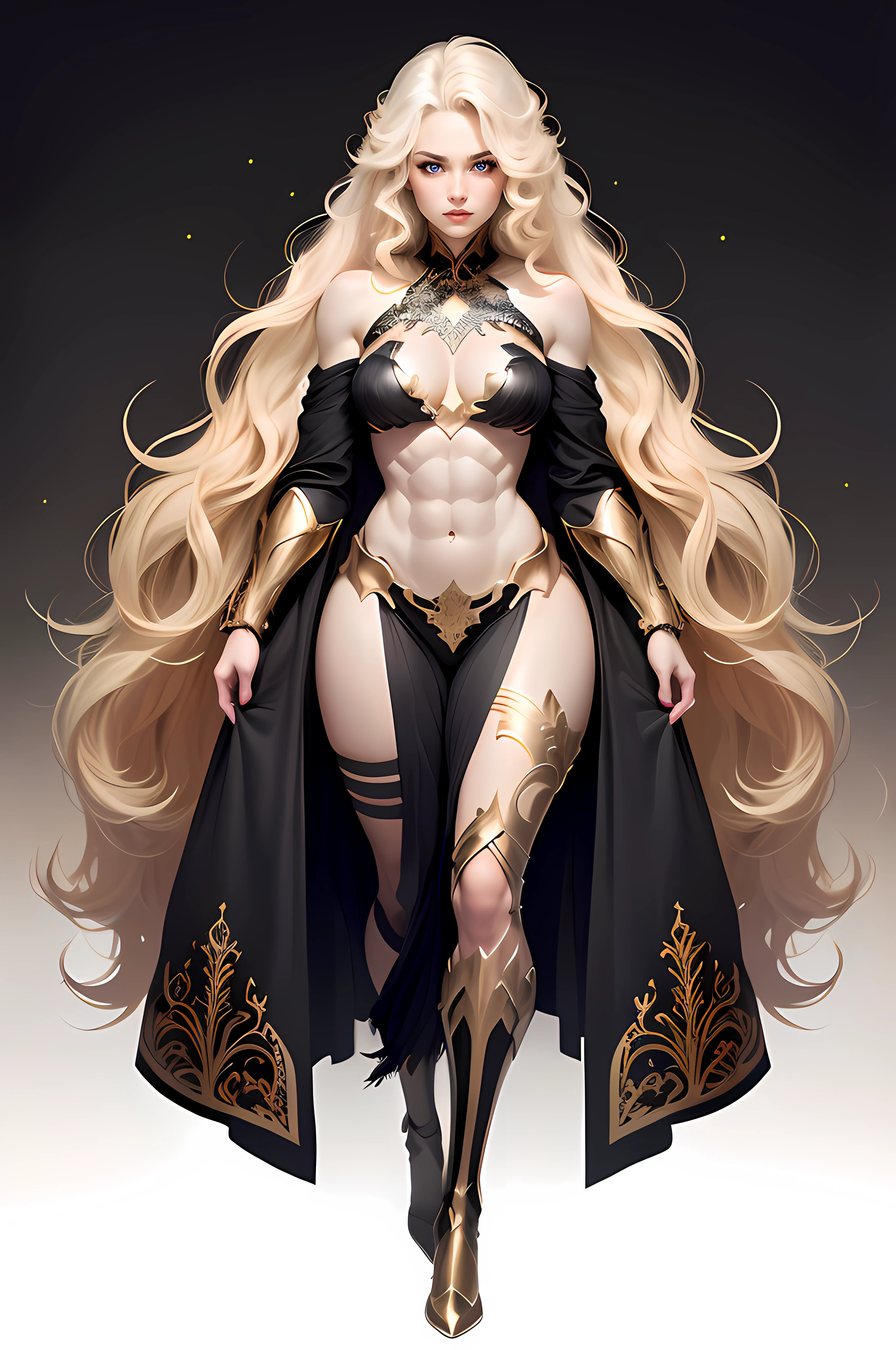 Coloring page Line art, Black and white, intricate line art, stunningly beautiful beast woman, monochrome, blonde long wavy hair, sparkling gold big eyes, abs, great proportions, full body shot, background, anime coloring page, fantasy, portrait, coloring page, ((((((huge muscles))))))