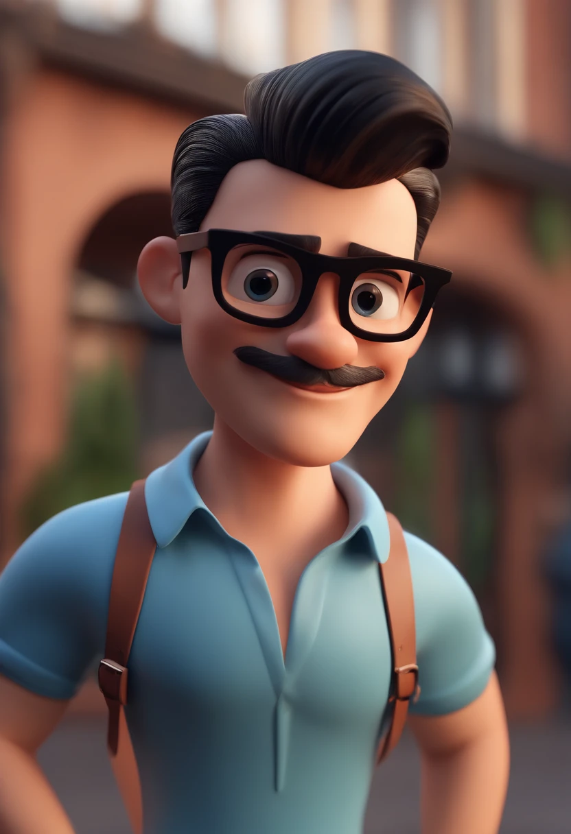 Cartoon character of a man with black glasses and a blue shirt, animation character, Caractere estilizado, animation style rendering, 3D estilizado, Arnold Maya render, 3 d render stylized, toon render keyshot, Personagem 3D, Personagem 3D, 3d rendering stylized, 3 d character render, personagem de desenho animado, Personagem de close up, Pose de personagem, (Estilo Pixar) (master part:1.2) (Bokeh) (best quality) (pele detalhada) (textura detalhada) (8k) (argila) (Cinematic lighting) (foco nítido