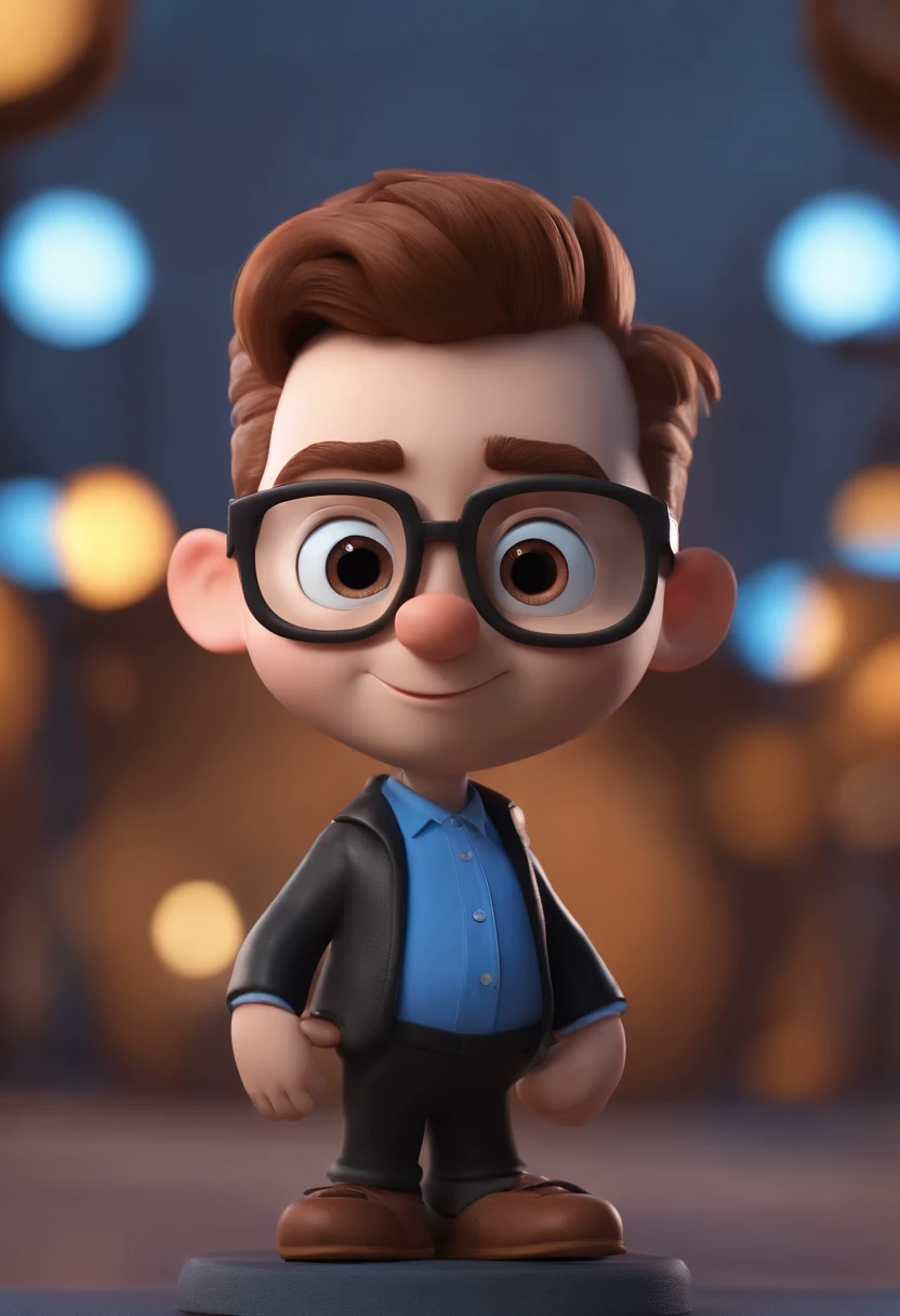 Cartoon character of a man wearing black glasses and a blue shirt, um personagem animado, Caractere estilizado, animation style rendering, 3D estilizado, Arnold Maya render, 3 d render stylized, toon render keyshot, Personagem 3D, Personagem 3D, 3d rendering stylized, 3 d character render, personagem de desenho animado, Personagem de close up, Pose de personagem, (Estilo Pixar) (master part:1.2) (Bokeh) (best quality) (pele detalhada) (textura detalhada) (8k) (argila) (Cinematic lighting) (foco nítido