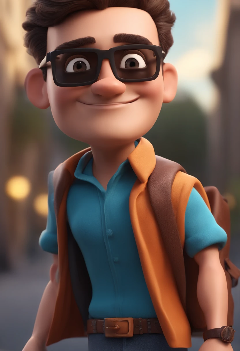 Cartoon character of a man with black glasses and a blue shirt, animation character, Caractere estilizado, animation style rendering, 3D estilizado, Arnold Maya render, 3 d render stylized, toon render keyshot, Personagem 3D, Personagem 3D, 3d rendering stylized, 3 d character render, personagem de desenho animado, Personagem de close up, Pose de personagem, (Estilo Pixar) (master part:1.2) (Bokeh) (best quality) (pele detalhada) (textura detalhada) (8k) (argila) (Cinematic lighting) (foco nítido