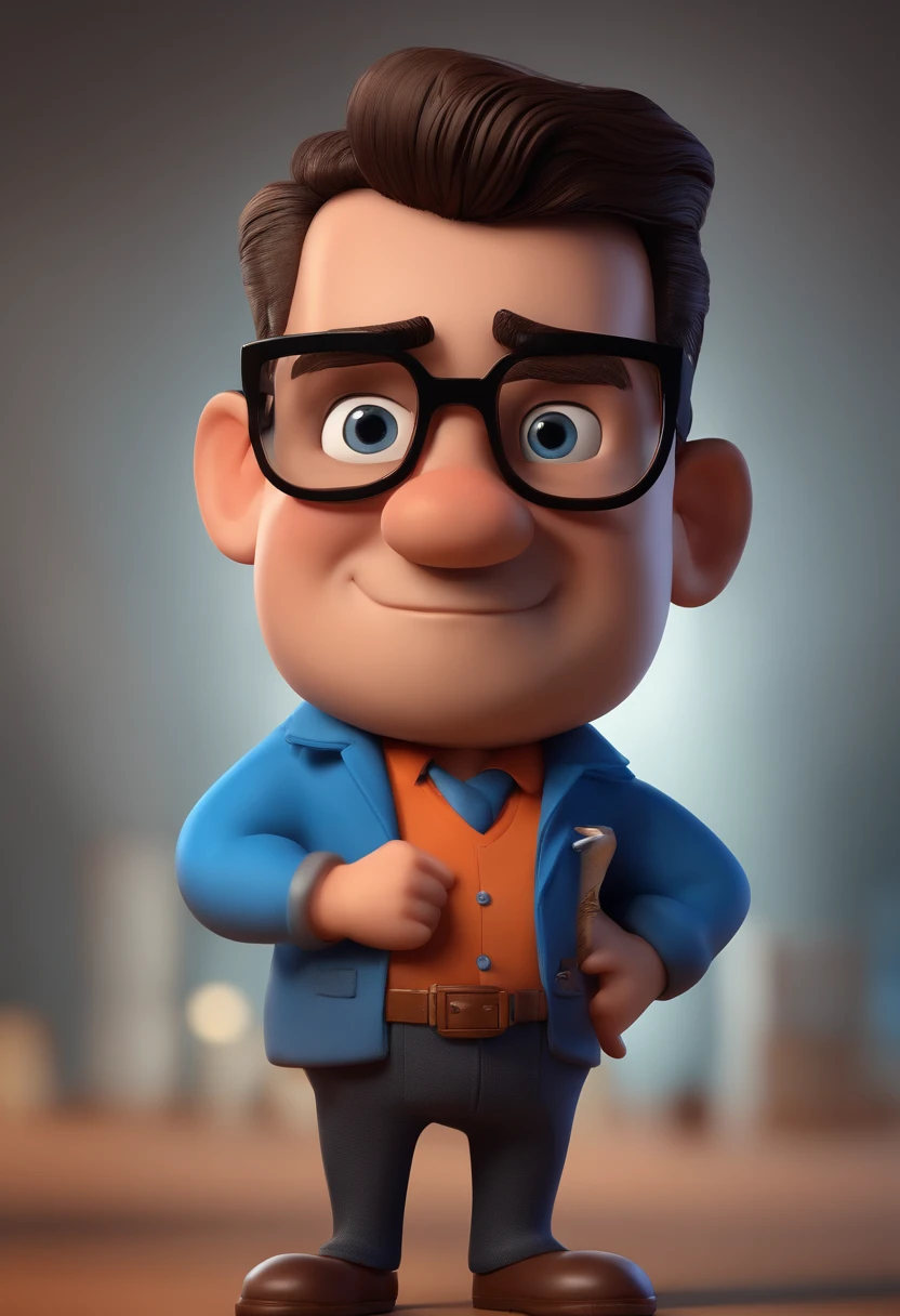 Cartoon character of a man with black glasses and a blue shirt, animation character, Caractere estilizado, animation style rendering, 3D estilizado, Arnold Maya render, 3 d render stylized, toon render keyshot, Personagem 3D, Personagem 3D, 3d rendering stylized, 3 d character render, personagem de desenho animado, Personagem de close up, Pose de personagem, (Estilo Pixar) (master part:1.2) (Bokeh) (best quality) (pele detalhada) (textura detalhada) (8k) (argila) (Cinematic lighting) (foco nítido